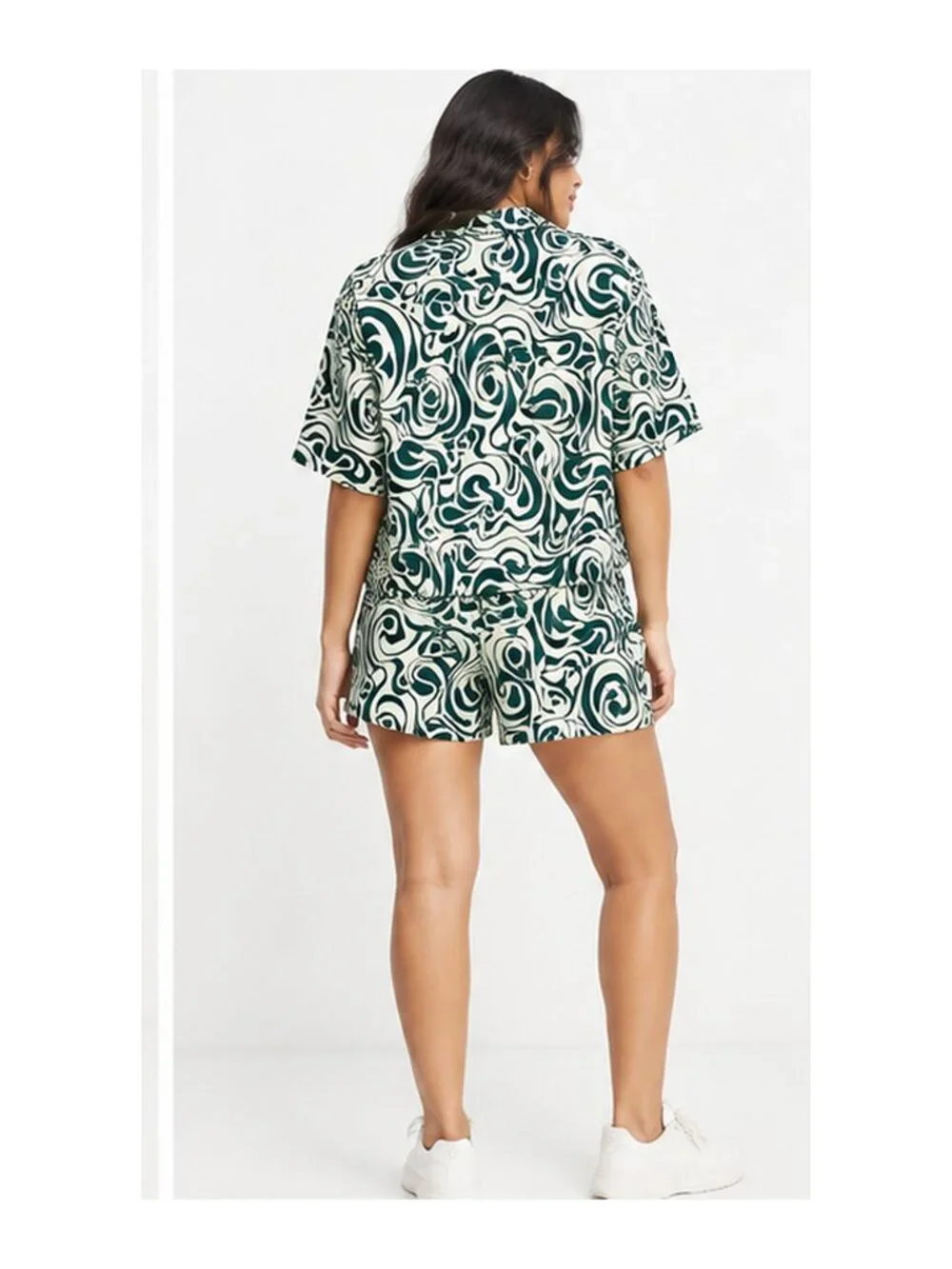 Monki Boxy Beach Shirt Shorts Co-ord Set Mini Heart Swirl S US 6